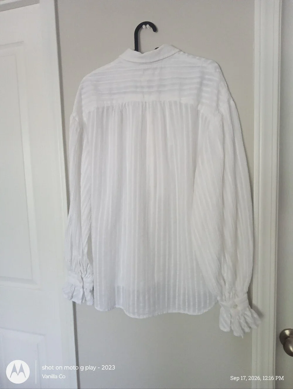 Anthropologie Ruffled Blouse Puff Sleeve Sheer White Medium